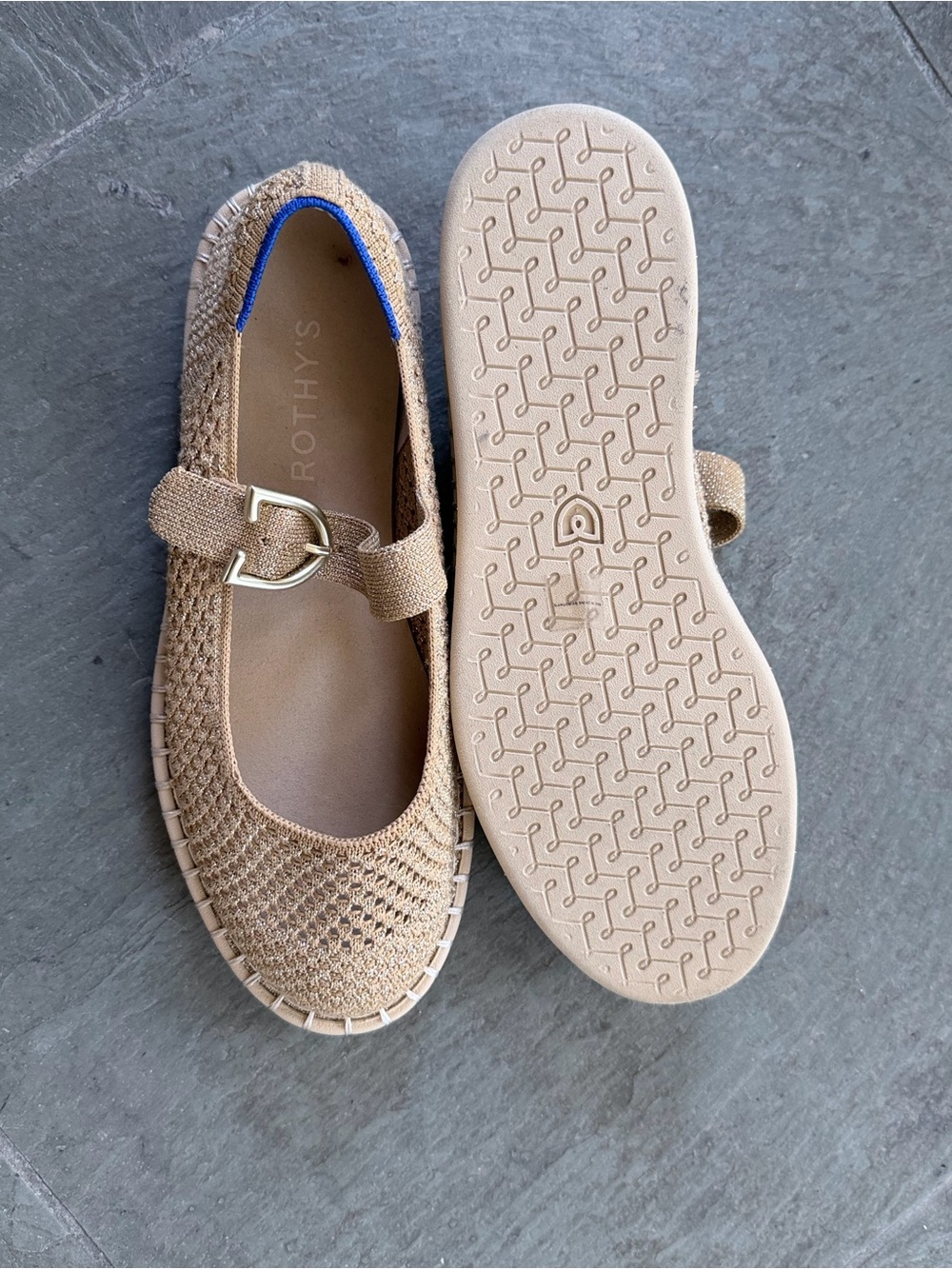 Rothy's The Espadrille Mary Jane flats in a shimmering golden metallic knit - Picture 4 of 5